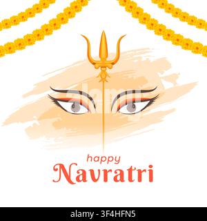 Banner quadrato del felice festival Navratri con design degli occhi della dea Durga Illustrazione Vettoriale