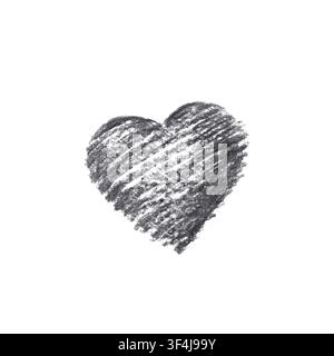 Forma a cuore in carbone nero disegnata a mano con texture di ombreggiatura. Illustrazione semplice di simbolo schizzato a matita monocromatica isolata su. Elemento grafico per Valen Foto Stock