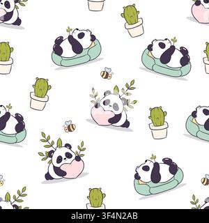 Un motivo vettoriale senza cuciture con simpatici panda Illustrazione Vettoriale
