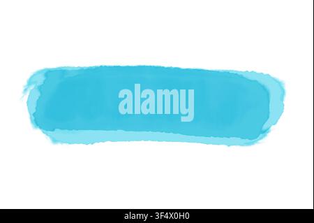 Banner a tratto di pennello acquerellato blu su sfondo bianco, evidenziatore turchese dipinto a mano per sovrapposizione di testo Foto Stock