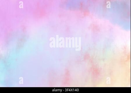 Sfondo texture acquerello arcobaleno pastello morbido con sfumatura rosa, viola, blu e crema, sfondo carta grunge onirico Foto Stock