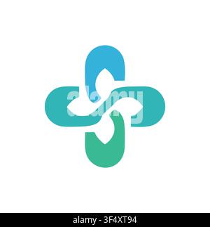 Design moderno professionale di un logo medico astratto a croce curva Illustrazione Vettoriale