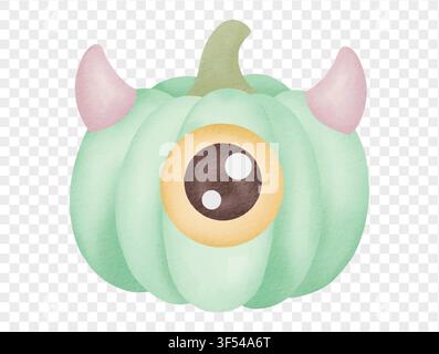 Mostro zucca un occhio Halloween spaventoso kawaii acquerello vettore. Illustrazione Vettoriale