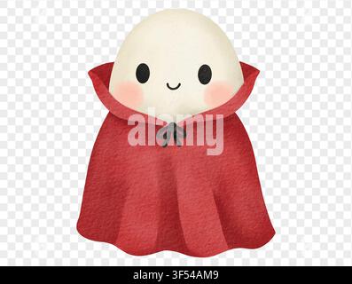 Simpatico fantasma acquerellato con mantello rosso, vettore illustrativo per Halloween. Illustrazione Vettoriale