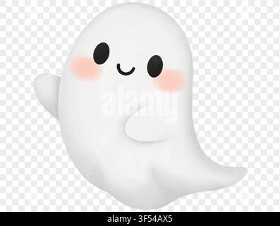 Fantasma bianco minimalista ad acquerello con guance arrossate, adorabile illustrazione di Halloween.vector Illustrazione Vettoriale