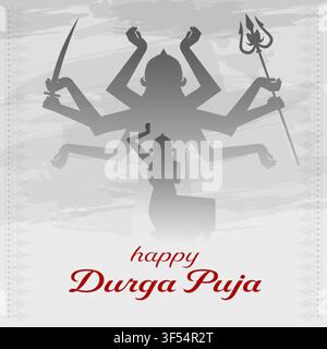 Modello di post quadrato Durga Puja felice con silhouette della dea Durga Illustrazione Vettoriale