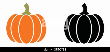 Set di icone di zucca arancione e nera per il design di Halloween e raccolto autunnale isolato su sfondo bianco Vettore, illustrazione Illustrazione Vettoriale