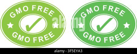 Set di badge di certificazione verde senza OGM con icone a spunta Illustrazione Vettoriale