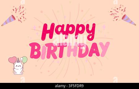 Design di biglietto di auguri di buon compleanno. Sfondo festivo con un coniglio carino dei cartoni animati. Illustrazione Vettoriale