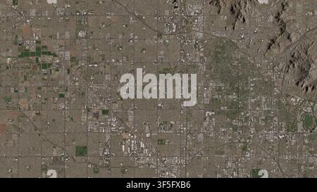 Illustrazione 3D aerea dall'alto di Phoenix, Stati Uniti d'America, che mostra la città e il paesaggio circostante alla luce del primo mattino Foto Stock
