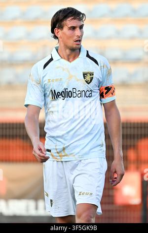 Frosinone, Lazio. 01 agosto, 2026. Ilario Monterisi del Frosinone durante la partita amichevole tra Frosinone e Benevento allo stadio Manlio Scopigno di Rieti, Italia, 1 agosto 2026. AllShotLive Credit: Sipa USA/Alamy Live News Foto Stock