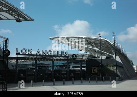 Ingresso dello stadio del Los Angeles Football Club con struttura a tetto a baldacchino, California Foto Stock