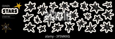 Collezione di elementi stellari astratti semplici adesivi in gesso. Vettore per scrapbook con icone scintillanti. Illustrazione Vettoriale
