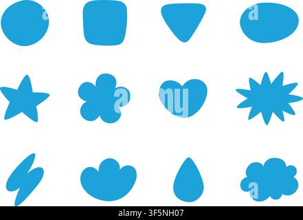 Simpatici adesivi per il diario dei doodle. Cornici di pianificazione diario a colori. Set di lobi organici disegnati a mano. Modello di disegno adesivo Doodle. Blocco note femminile. Vettore Illustrazione Vettoriale