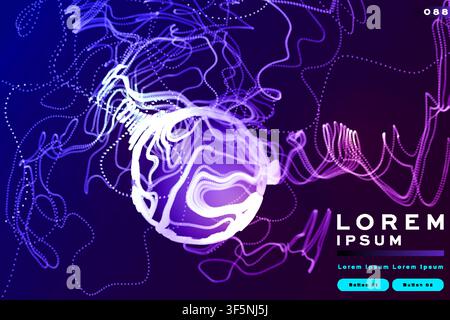 Sfondo astratto di cellula virale con design di linee di rete luminose viola blu, modello di banner scientifico futuristico Illustrazione Vettoriale