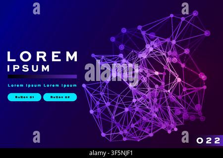 Sfondo astratto di rete molecolare con design di connessione di nodi luminosi viola blu, modello di banner futuristico Illustrazione Vettoriale
