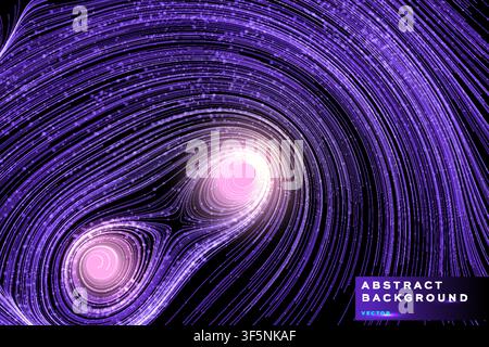 Sfondo vortice topografico viola astratto con motivo a spirale di contorno luminoso, modello di banner futuristico Illustrazione Vettoriale