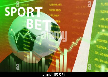Tendenze delle scommesse sportive e analisi delle partite di calcio in atto su un campo da calcio con grafici di dati Foto Stock