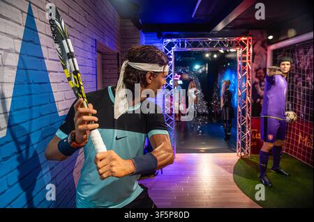 Repubblica Ceca, Praga - 27 giugno 2026: Statue di cera di Nadal e Cech al Museo Madame Tussauds di Praga, Repubblica Ceca. Foto Stock