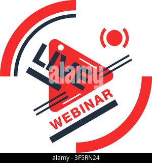 Banner per webinar dal vivo in stile arte astratta - riquadro di messaggio accattivante con pulsante di riproduzione e testo - modello isolato Illustrazione Vettoriale