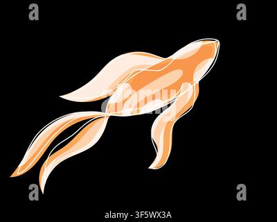 Sfondo orizzontale di carpe koi in stile linea singola continua. Elementi floreali e astratti. Illustrazione vettoriale a una linea Illustrazione Vettoriale