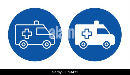 Questo design minimalista presenta due icone di ambulanza su uno sfondo blu. Un'icona è contornata e l'altra è riempita. Ideale per p correlati all'assistenza sanitaria Illustrazione Vettoriale