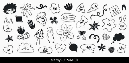 Set artistico funky e ingenuo. Illustrazioni Doodle. Vettore Illustrazione Vettoriale