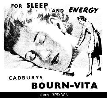 1945 Rivista illustrata, pubblicità della bevanda salutare Cadbury’s Bournvita per il sonno e l'energia Foto Stock