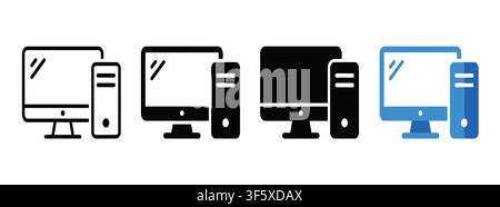 Set di quattro icone del case di sistema di computer desktop in diversi stili di design moderni Illustrazione Vettoriale