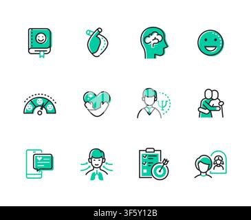 Set icone di check-in salute mentale Illustrazione Vettoriale
