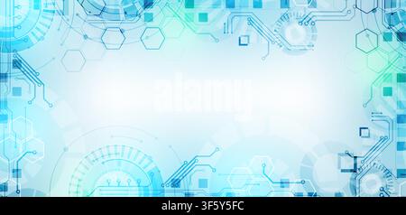 Sfondo tecnologico futuristico astratto con elementi di circuito e esagoni. Vettore Illustrazione Vettoriale
