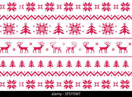 Design vettoriale senza cuciture ispirato ai classici maglioni di lana invernali. Ideale per grafiche natalizie, sfondi, imballaggi, elementi decorativi stagionali Illustrazione Vettoriale