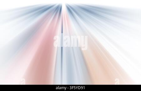 Sfondo astratto con raggi di luce pastello blu e rosa che si irradiano dal centro, creando una sensazione gentile di movimento. Foto Stock