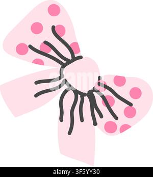 Fiocco carino, elemento coquette, icona. Accessorio femminile annodato. Illustrazione vettoriale disegnata a mano in stile piatto cartone animato. Illustrazione Vettoriale