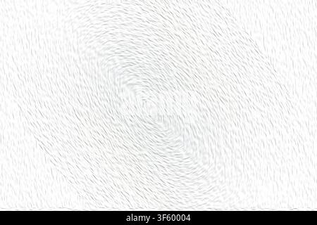 Uno sfondo di arte digitale minimalista con un motivo strutturato simile alla pelliccia e linee a spirale sottili nelle tonalità del bianco e del grigio chiaro. Foto Stock