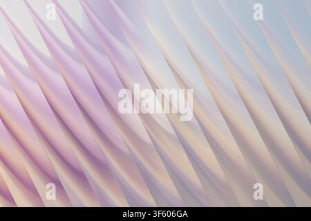 Una composizione frattale astratta morbida ed elegante con curve diagonali ripetitive in delicate tonalità pastello di rosa, lavanda e crema. Foto Stock