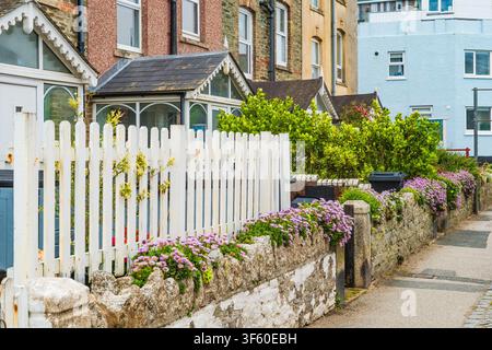 Una fila di case a schiera a Newquay in Cornovaglia, Regno Unito Foto Stock