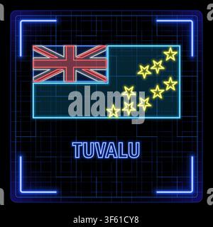 Simbolo della bandiera di Tuvalu. Concetto di dati cyber tecnologici, collezione di bandiere a tratti modificabili, design neon luminoso. Illustrazione Vettoriale