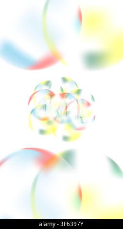 Sfondo astratto con bolle traslucide colorate. Un'illustrazione astratta vivace con un gruppo di cerchi traslucidi multicolori sovrapposti con bordi sfocati morbidi su uno sfondo bianco brillante. Illustrazione Vettoriale
