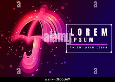 Ombrello luminoso fatto di particelle luminose che rappresentano protezione meteorologica, assicurazione, sicurezza, resilienza, innovazione digitale, gestione del rischio Illustrazione Vettoriale