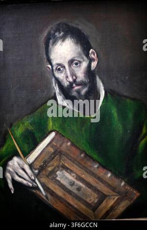 San Luca, dipinto intorno al 1590 da El Greco (Doménikos Theotokópoulos, 1541–1614). Olio su tela raffigurante l'evangelista San Luca che tiene un manoscritto Foto Stock