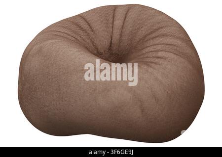 Un modello 3D di un pouf è mostrato con sfondo chiaro. Il pouf ha una forma unica con pieghe e una texture morbida. Sembra essere isolato per la visualizzazione Foto Stock