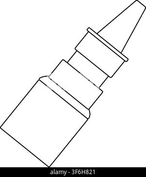 Gocce per il naso o gli occhi. Rimedio nasale per il naso che cola. Medicina, droga. Icona di farmacia illustrazione disegnata a mano. Grafica vettoriale in stile line art. Per poster, invito Illustrazione Vettoriale