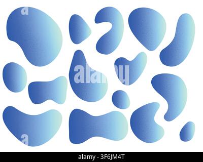 Forme organiche liquide funky astratte con sfumatura in blu vibrante. Forme a bolle di schizzi vettoriali. Elementi grafici irregolari con sfumature Illustrazione Vettoriale