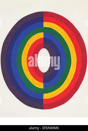 Illustrazione ovale colorata di sette colori di un arcobaleno mostrati in un arco laterale fissati insieme per mostrare il contrasto. Opere d'arte astratte luminose fe Foto Stock