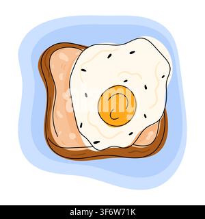 Clipart di un panino con uova fritte su pane tostato per colazione, menu brunch, preparazione dei pasti, libri di ricette, branding di caffè e blog di cucina. Illustrazione Vettoriale