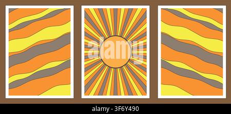 Banner vintage funky con linee retrò Illustrazione Vettoriale