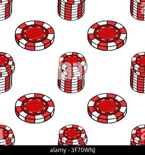 Modello senza cuciture con gettoni da casinò rossi e bianchi, illustrazione vettoriale Illustrazione Vettoriale