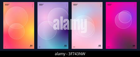 Collezione di poster astratti con sfondi sfumati sfocati e cerchi a linee sottili Illustrazione Vettoriale