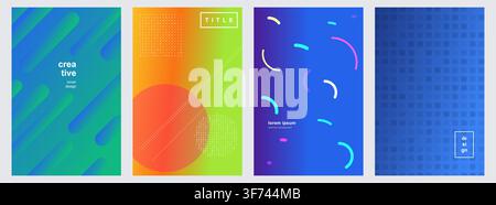 Raccolta di design creativi astratti per copertine con sfumature colorate, motivi a punti ed elementi geometrici giocosi per un branding moderno Illustrazione Vettoriale